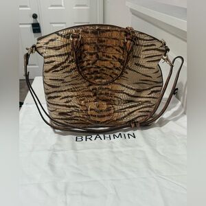 BRAHMIN Melbourne Collectn Large Crocodile-Embossed Duxbury Satchel Bag Feline